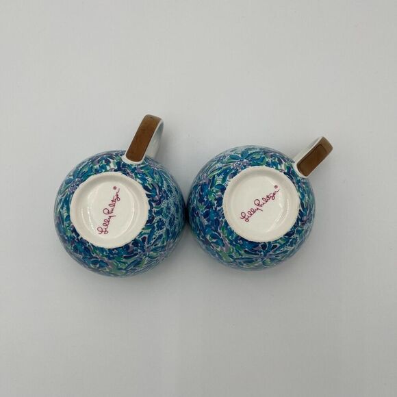 Lilly Pulitzer Blue Floral Ceramic Coffee Mug Set of Two - Picture 6 of 15